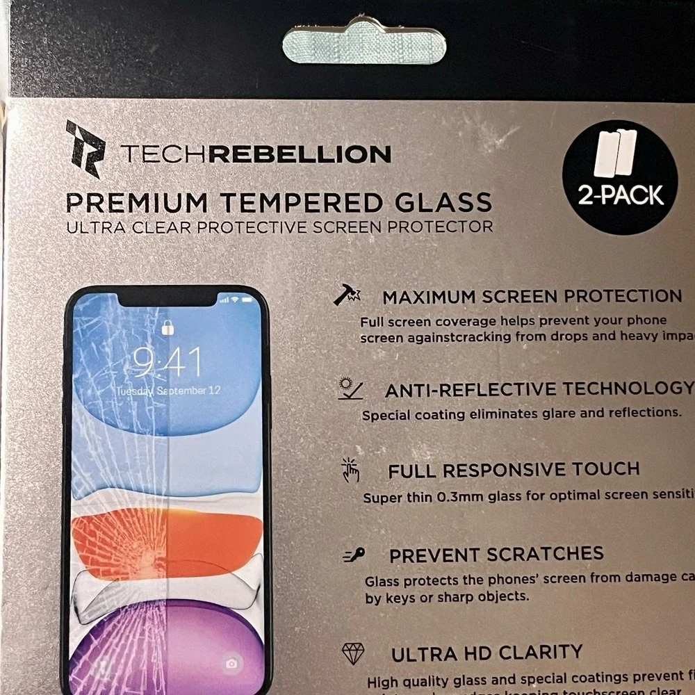 TECH REBELLION: 2 PACK PREMIUM TEMPERED GLASS Screen Protectors For iPhone XR/11